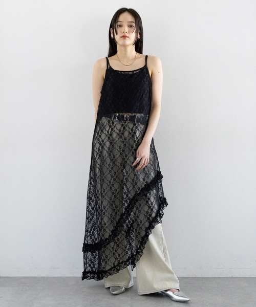 RAGEBLUE（レイジブルー）の「アシメレースキャミワンピース（ワンピース・レディース・ホワイト/ブラック・FREE）」の2枚目の写真