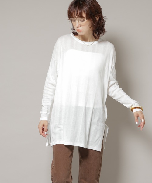 NANO universe(ナノユニバース)の「Robert P. Miller/Light Prib Crew L/S tee(Tシャツ/カットソー・レディース・ブラック/オフホワイト・FREE)」の1枚目の写真