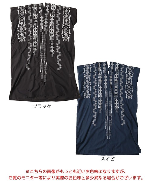 GOLDJAPAN（ゴールドジャパン）の「エスニック柄Vネックドルマンワンピース【大きいサイズ対応】（ワンピース・レディース・ネイビー/ブラック・FREE）」の19枚目の写真