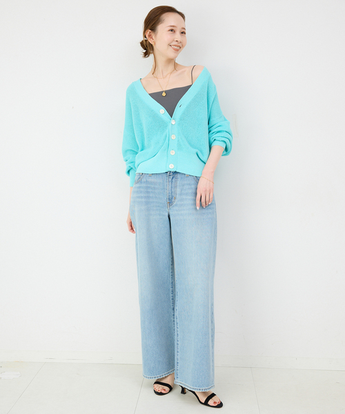 SLOBE IENA スローブイエナ　キャミ　レイヤード 刺繍　ネイビー SLOBE IENA（スローブイエナ）の「ドットギャザーキャミ