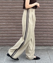 ISOOK | 【ISOOK / アイスー】サイドラインワイドスラックス / ラインパンツ ワイドパンツ ハイウエスト ドローコード ドロスト 黒 グレー ベージュ ZOZOTOWN限定(スラックス)