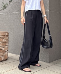 ISOOK | 【ISOOK / アイスー】サイドラインワイドスラックス / ラインパンツ ワイドパンツ ハイウエスト ドローコード ドロスト 黒 グレー ベージュ ZOZOTOWN限定(スラックス)