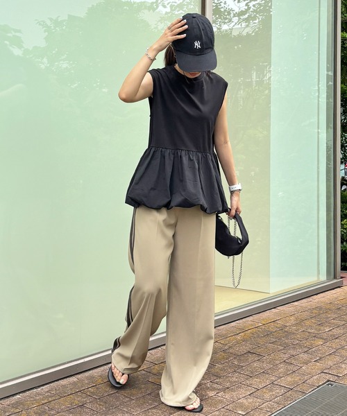 ISOOK（アイスー）の「【ISOOK / アイスー】サイドラインワイドスラックス / ラインパンツ ワイドパンツ ハイウエスト ドローコード ドロスト 黒 グレー ベージュ ZOZOTOWN限定（スラックス・レディース・ブラック/グレー/ベージュ・FREE）」の20枚目の写真