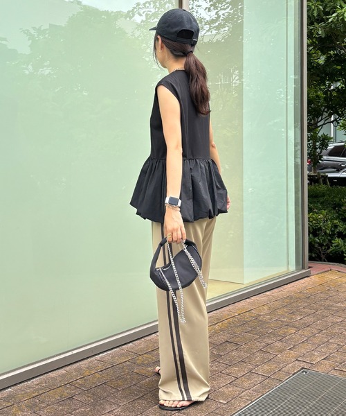 ISOOK（アイスー）の「【ISOOK / アイスー】サイドラインワイドスラックス / ラインパンツ ワイドパンツ ハイウエスト ドローコード ドロスト 黒 グレー ベージュ ZOZOTOWN限定（スラックス・レディース・ブラック/グレー/ベージュ・FREE）」の22枚目の写真