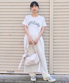 ワンピース Tシャツ Tシャツワンピース ロゴ ベルト フレア ミモレ ルーズカジュアル