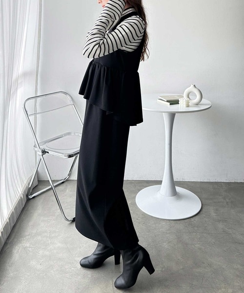 GeeRA（ジーラ）の「楽ちん！ペプラムジャンパースカート（ジャンパースカート・レディース・ベージュ/チャコール/ブラック・MEDIUM/LARGE/X-LARGE）」の6枚目の写真