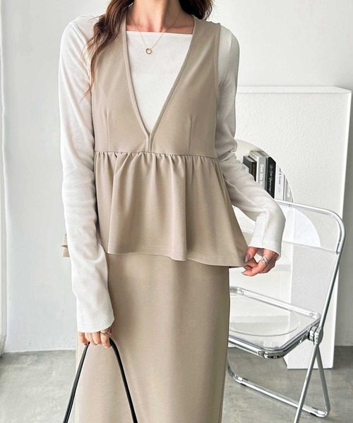 GeeRA（ジーラ）の「楽ちん！ペプラムジャンパースカート（ジャンパースカート・レディース・ベージュ/チャコール/ブラック・MEDIUM/LARGE/X-LARGE）」の8枚目の写真