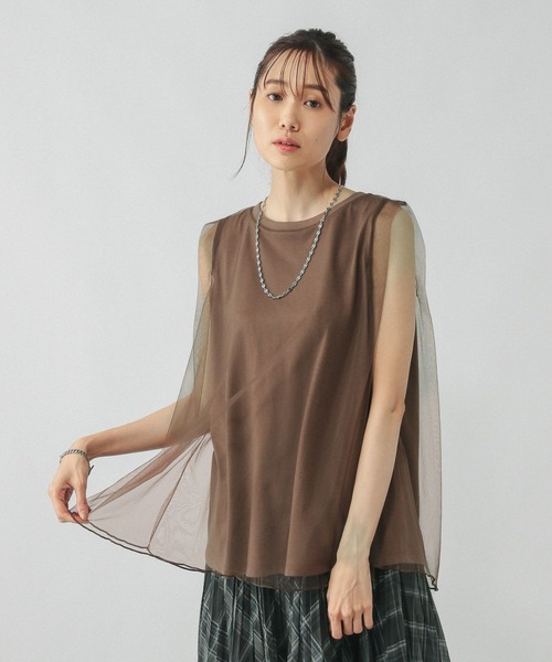 GLOBAL WORK（グローバルワーク）の「チュールドッキングプルオーバーノースリーブ/577919（Tシャツ/カットソー・レディース・ブラウン/ライトグレー/ブラック・LARGE/MEDIUM）」の3枚目の写真