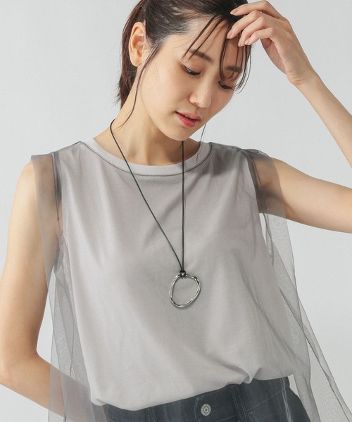 GLOBAL WORK（グローバルワーク）の「チュールドッキングプルオーバーノースリーブ/577919（Tシャツ/カットソー・レディース・ブラウン/ライトグレー/ブラック・LARGE/MEDIUM）」の2枚目の写真