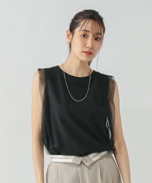 GLOBAL WORK（グローバルワーク）の「チュールドッキングプルオーバーノースリーブ/577919（Tシャツ/カットソー・レディース・ブラウン/ライトグレー/ブラック・LARGE/MEDIUM）」の6枚目の写真