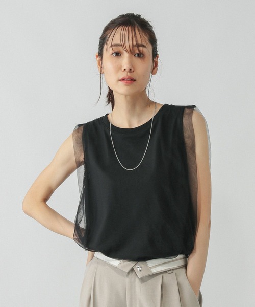 GLOBAL WORK（グローバルワーク）の「チュールドッキングプルオーバーノースリーブ/577919（Tシャツ/カットソー・レディース・ブラウン/ライトグレー/ブラック・LARGE/MEDIUM）」の7枚目の写真