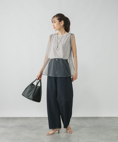 GLOBAL WORK（グローバルワーク）の「チュールドッキングプルオーバーノースリーブ/577919（Tシャツ/カットソー・レディース・ブラウン/ライトグレー/ブラック・LARGE/MEDIUM）」の8枚目の写真