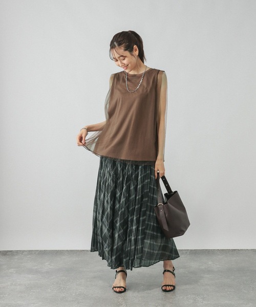 GLOBAL WORK（グローバルワーク）の「チュールドッキングプルオーバーノースリーブ/577919（Tシャツ/カットソー・レディース・ブラウン/ライトグレー/ブラック・LARGE/MEDIUM）」の13枚目の写真