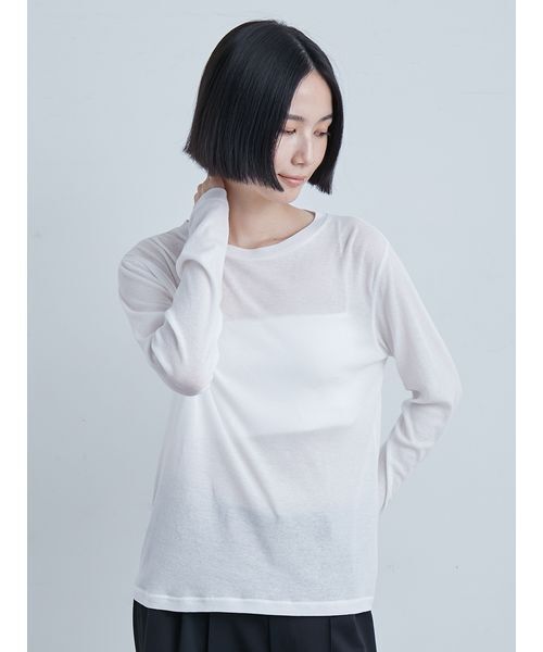 MIESROHE（ミースロエ）の「クルーネックテレコ長袖トップス（Tシャツ/カットソー・レディース・クリーム/レッド/ホワイト・F）」の13枚目の写真