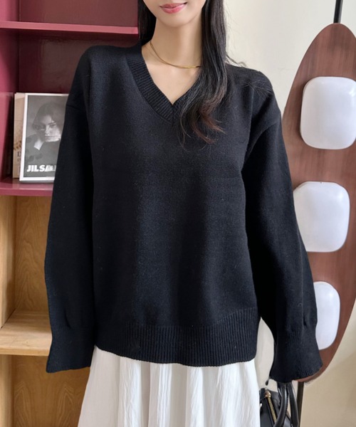 セール】オーバーサイズ Vネック ロゴニット（ニット/セーター）｜Ada