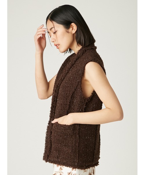 FRAY I.D（フレイアイディー）の「ラメツイードノーカラージレ（その他アウター・レディース・ブラック/アイボリー・1/0）」の4枚目の写真