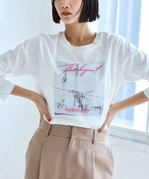 VIS（ビス）の「フォト＆ロゴアソートロングスリーブTシャツ（Tシャツ/カットソー・レディース・ホワイト/ホワイト系その他/キナリ/チャコールグレー・FREE）」の2枚目の写真