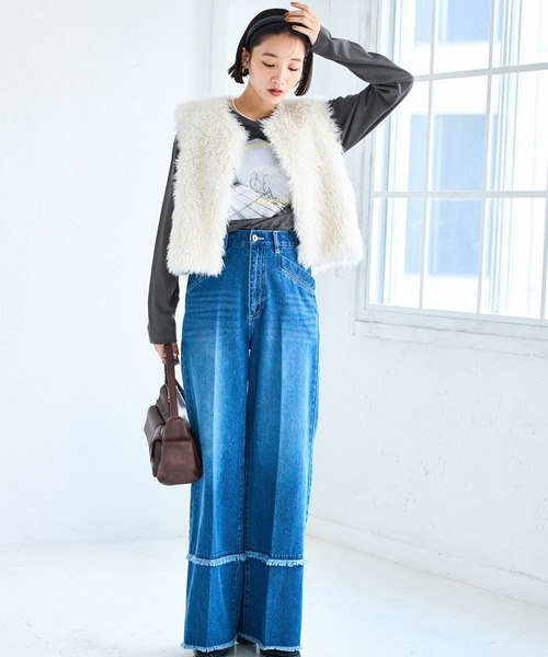 VIS（ビス）の「フォト＆ロゴアソートロングスリーブTシャツ（Tシャツ/カットソー・レディース・ホワイト/ホワイト系その他/キナリ/チャコールグレー・FREE）」の5枚目の写真