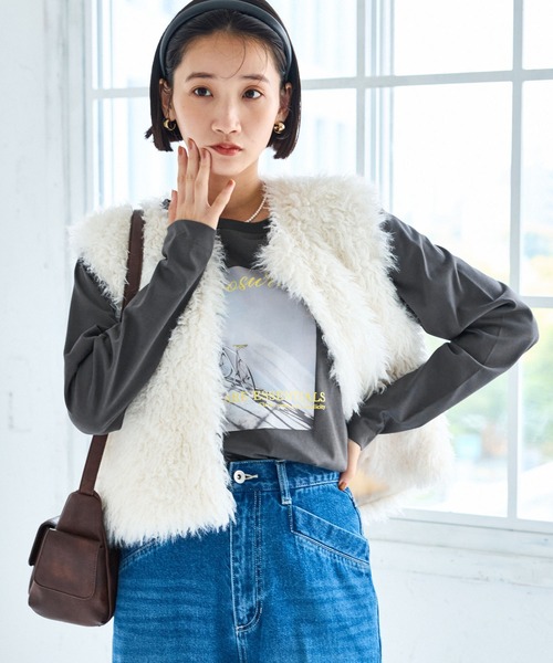 VIS（ビス）の「フォト＆ロゴアソートロングスリーブTシャツ（Tシャツ/カットソー・レディース・ホワイト/ホワイト系その他/キナリ/チャコールグレー・FREE）」の6枚目の写真