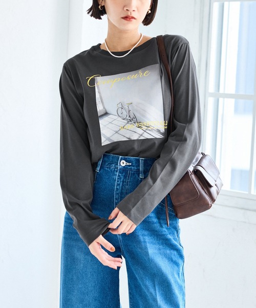 VIS（ビス）の「フォト＆ロゴアソートロングスリーブTシャツ（Tシャツ/カットソー・レディース・ホワイト/ホワイト系その他/キナリ/チャコールグレー・FREE）」の7枚目の写真