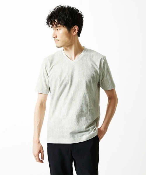 MK MICHEL KLEIN HOMME （エムケーミッシェルクランオム）の「【残りわずか/在庫限り】ジャガードカットソー半袖（Tシャツ/カットソー・メンズ・サンドベージュ/ホワイト・48/46/51）」の2枚目の写真