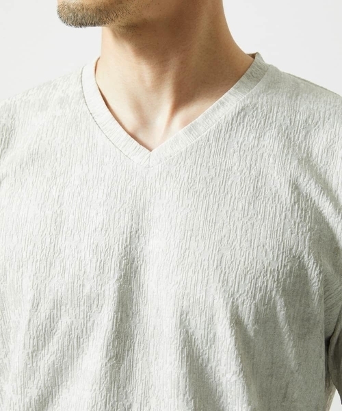 MK MICHEL KLEIN HOMME （エムケーミッシェルクランオム）の「【残りわずか/在庫限り】ジャガードカットソー半袖（Tシャツ/カットソー・メンズ・サンドベージュ/ホワイト・48/46/51）」の6枚目の写真