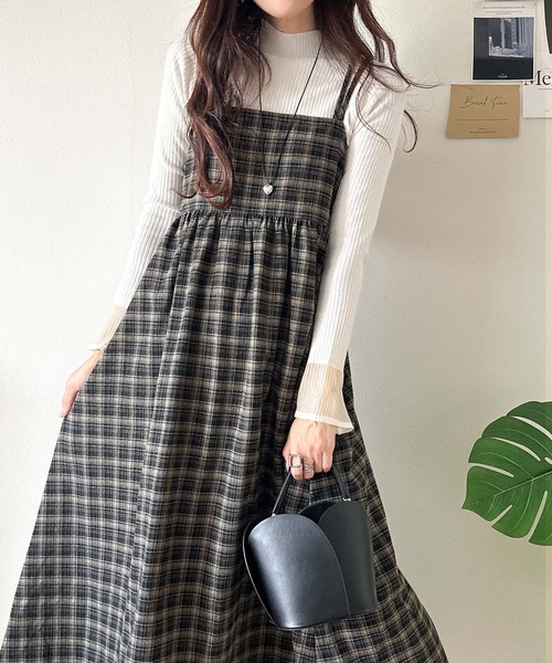 classicalelf(クラシカルエルフ)の「秋先取りのおでかけにちょうどいい♪チェック柄ダブルストラップバックリボンキャミワンピ(ロング丈)(ワンピース・レディース・ブラック系2/ブラウン系その他/グレー系その他・LARGE/MEDIUM/SMALL/X-LARGE)」の3枚目の写真