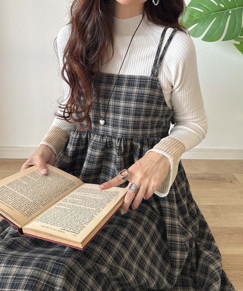 classicalelf(クラシカルエルフ)の「秋先取りのおでかけにちょうどいい♪チェック柄ダブルストラップバックリボンキャミワンピ(ロング丈)(ワンピース・レディース・ブラック系2/ブラウン系その他/グレー系その他・LARGE/MEDIUM/SMALL/X-LARGE)」の15枚目の写真