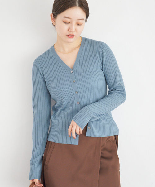 追加》イタリア ヤーン RIB Vネックカーディガン（カーディガン/ボレロ