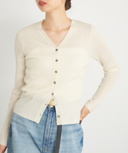 追加》イタリア ヤーン RIB Vネックカーディガン（カーディガン/ボレロ