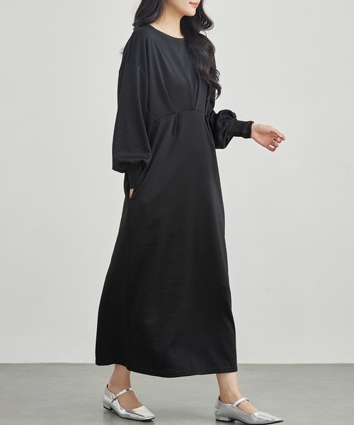 Lace Ladies(レースレディース)の「ウエスト タック バルーン袖 マキシ ワンピース(ワンピース・レディース・グレー/チャコールグレー/ブラック/グレイッシュベージュ・S/FREE)」の1枚目の写真