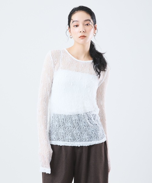 Muscat(マスカット)の「ストレッチレースプルオーバー(Tシャツ/カットソー・レディース・クリーム/ブラック/レンガ・F)」の1枚目の写真