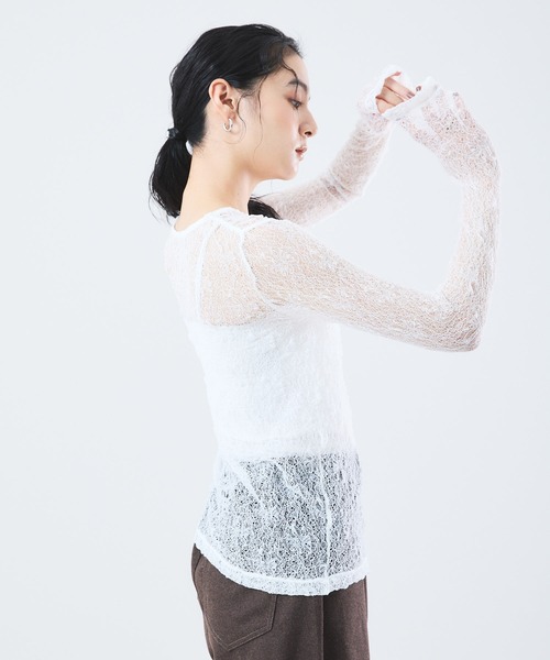 Muscat(マスカット)の「ストレッチレースプルオーバー(Tシャツ/カットソー・レディース・クリーム/ブラック/レンガ・F)」の9枚目の写真