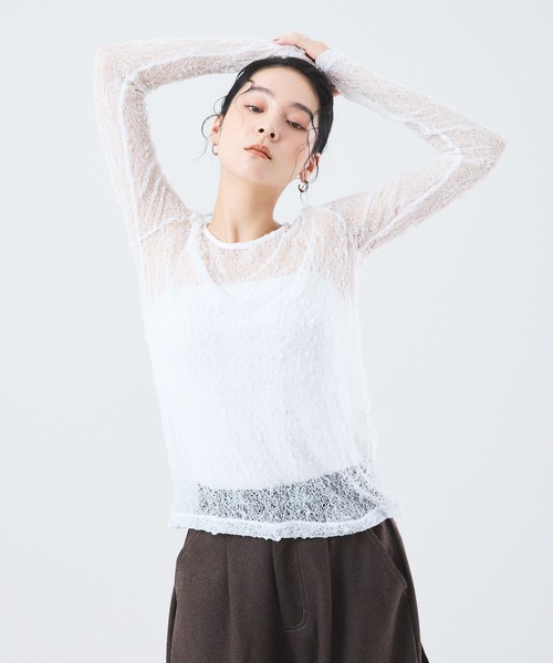Muscat(マスカット)の「ストレッチレースプルオーバー(Tシャツ/カットソー・レディース・クリーム/ブラック/レンガ・F)」の8枚目の写真
