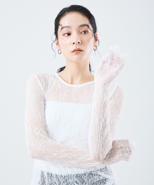 Muscat(マスカット)の「ストレッチレースプルオーバー(Tシャツ/カットソー・レディース・クリーム/ブラック/レンガ・F)」の11枚目の写真