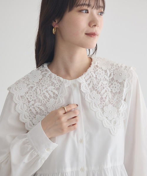 セール】レース襟フレアヘムブラウス（シャツ/ブラウス）｜earth
