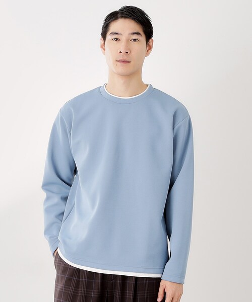 THE SHOP TK （ザ ショップ ティーケー ）の「【ラクして決まる！】レイヤード風長袖Tシャツ 洗濯機OK（Tシャツ/カットソー・メンズ・ダークブラウン/ブルー/オフホワイト/ネイビー・04/03/02）」の4枚目の写真