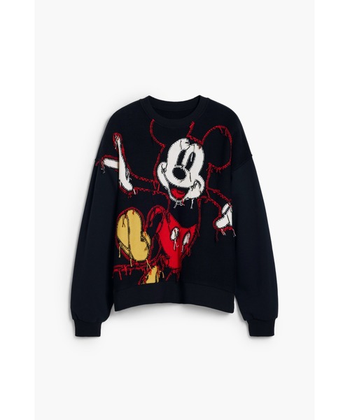 セール】ミッキーマウス刺繍 ラウンドネック長袖スウェットシャツ