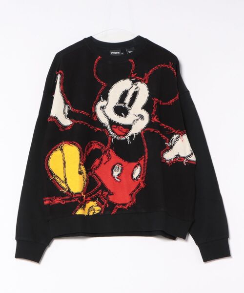 セール】ミッキーマウス刺繍 ラウンドネック長袖スウェットシャツ