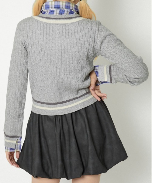 GORGE(ゴージ)の「《ドッキング×フェイクレイヤード》レディース 細ケーブル ニット セーター 春秋冬(ニット/セーター・レディース・ネイビー/グレー/ブラウン/アイボリー・F)」の7枚目の写真