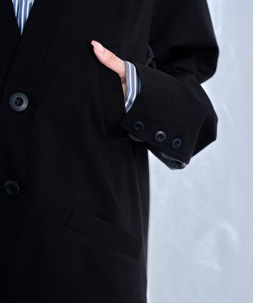 Nora Lily(ノラリリー)の「【Nora Lily】Stripe Panel No-Collar Jacket(テーラードジャケット・メンズ・ブラック/グレー・FREE)」の6枚目の写真
