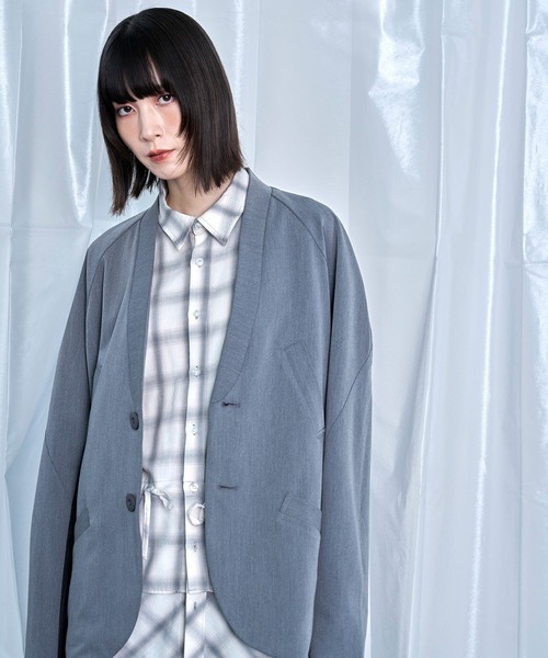 Nora Lily(ノラリリー)の「【Nora Lily】Stripe Panel No-Collar Jacket(テーラードジャケット・メンズ・ブラック/グレー・FREE)」の12枚目の写真
