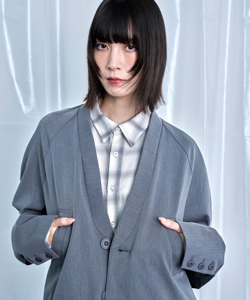 Nora Lily(ノラリリー)の「【Nora Lily】Stripe Panel No-Collar Jacket(テーラードジャケット・メンズ・ブラック/グレー・FREE)」の11枚目の写真