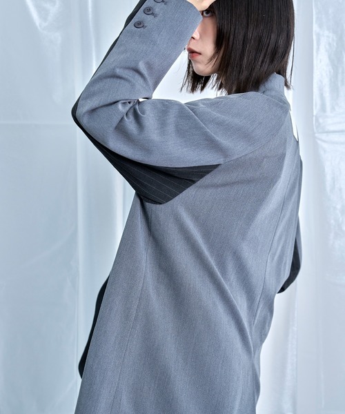 Nora Lily(ノラリリー)の「【Nora Lily】Stripe Panel No-Collar Jacket(テーラードジャケット・メンズ・ブラック/グレー・FREE)」の14枚目の写真