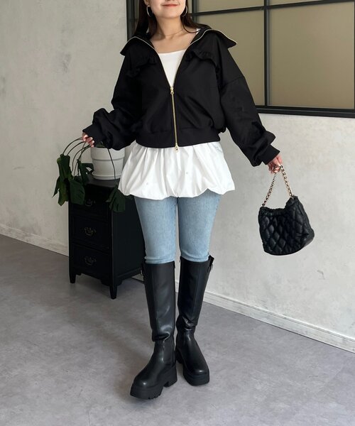 prose verse(プロズヴェール)の「【丈が選べる!】Wジップビッグカラーフリルブルゾン(ブルゾン・レディース・ブラック/カーキ・TM/MEDIUM)」の11枚目の写真