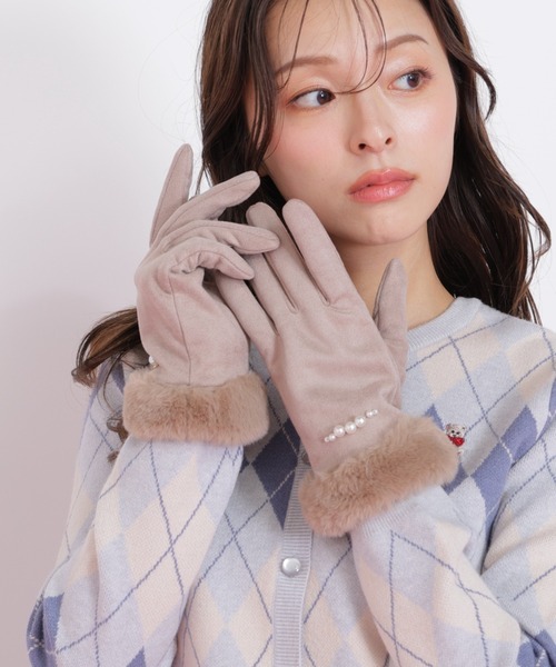 ◇フェイクスエードフェイクファー付きグローブ（手袋）｜JILL by JILL