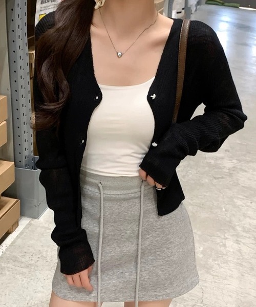 VIBGYOR（ヴィブジョー）の「【EIZZ/アイズ】シアーニット Vネック カーディガン（カーディガン/ボレロ・レディース・ピンク/オフホワイト/ブラック/ライトブルー・FREE）」の16枚目の写真