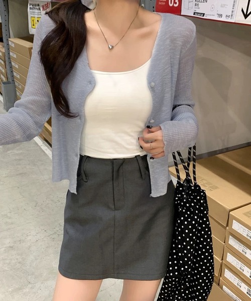 VIBGYOR（ヴィブジョー）の「【EIZZ/アイズ】シアーニット Vネック カーディガン（カーディガン/ボレロ・レディース・ピンク/オフホワイト/ブラック/ライトブルー・FREE）」の14枚目の写真