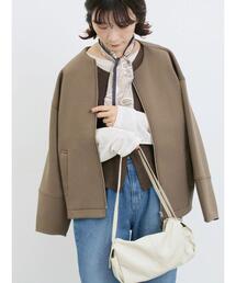 ノーカラージャケット（ブラウン/茶色系）ファッション通販