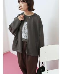クルーネック」に該当するレディースのノーカラージャケット